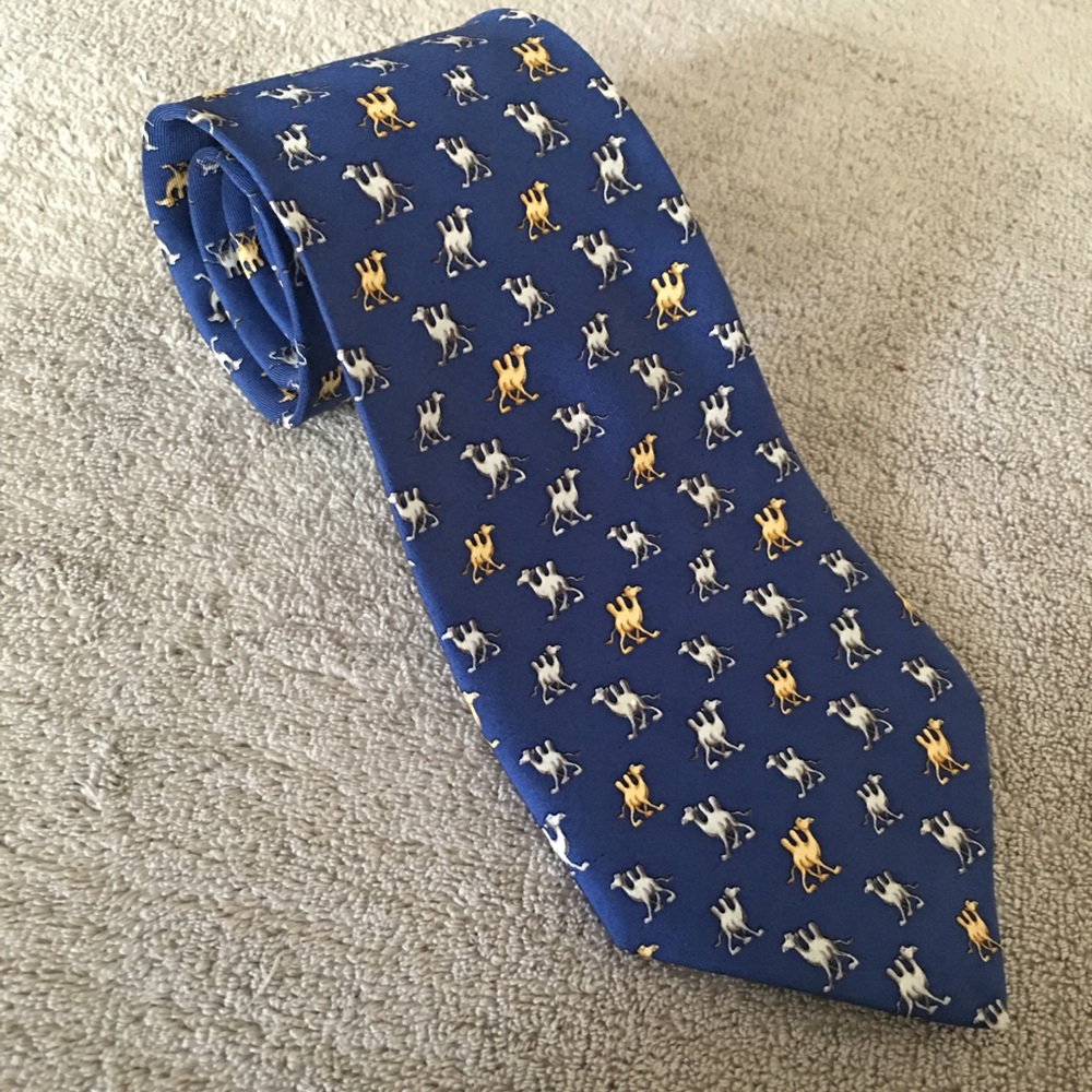 Salvatore Ferragamo Blue Camel Print Tie 100% Silk
